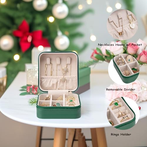 Vlando Small Travel Jewelry Box Organizer Display Storage Case for Girls Women Gift Rings Earrings Necklaces, Dark Green - color: Dark Green