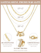 Layered Gold Necklaces for Women, 14K Gold Plated Dainty Cubic Zirconia Rondelle Initial Pendant Necklace, Chunky Stackable Mariner Chain Choker, Trendy Personalized Name Jewelry Gifts for Women - style: Letter J
