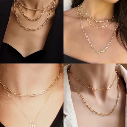 Crisjanggo 16 feet Jewelry Making Chains 14K Gold Plated Brass Paperclip Necklace Bracelet Chains for Women Men Jewelry Making with Jump Rings and Lobster Clasps - color: Paperclip Gold