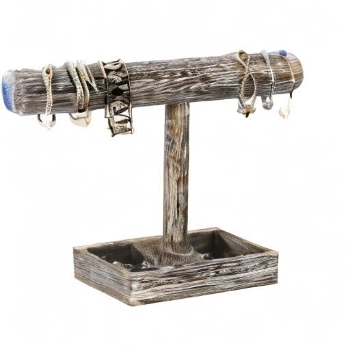 MOOCA Bracelet Bangle Holder, Table Top Necklace Wooden Jewelry Display Stand Storage Tray for Home Organization, 11 3/4" W x 2 3/4" D x 9 3/4" H, Coffee - color: 6) Coffee, w/Tray-1pc