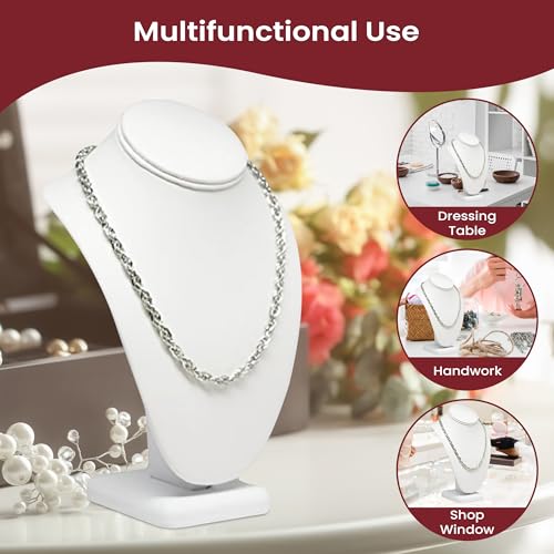 Novel Box White Leatherette Bust Stand Jewelry Necklace Display 6.5x4x10 Inches - Freestanding Travel Necklace Holder Stand - Necklace Mannequin Organizer Stands - Necklace Displays Medium - color: White Leatherette, size: Medium