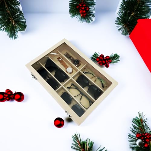 Large Beige Premium Quality Velvet Jewelry Display Box Tray Stackable Practical Trade Show Home Store Eyewear Tray with Glass Lid - color: Eyewear Tray with Lid