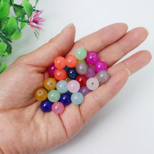 626PCS 10mm Glass Beads Jewelry Making Beads Imitative Jade Beads Bracelet Round Space Loose Beads for Earring, Necklaces-Adult Craft Supplies - size: 10mm Mixed Set