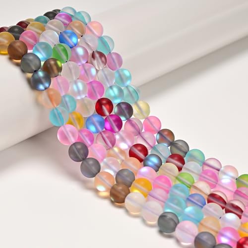 JM Design Multi-Color Mystic Mermaid Glass Beads, 6mm Matte Round Crystal Loose Beads,15.5" Strand Synthetic Glitter Frosted Gemstone Stone for Jewelry Making Craft DIY Necklace Bracelet Key Chain - size: 6mm