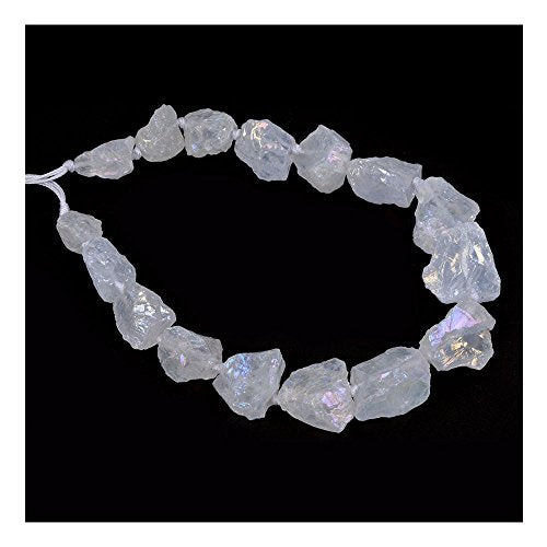 Aqua Aura White Clear Quartz Crystal Nugget Raw Graduated Beads Strand 2mm Hole Drilled - color: Aqua Aura White Quartz