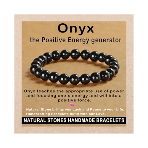 AD Beads Handmade Gemstone Stretch Elastic Bracelet Crystal Healing Reiki Nature's Beauty and Spiritual Essence Unisex - color: Black Onyx, size: 8mm