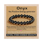 AD Beads Handmade Gemstone Stretch Elastic Bracelet Crystal Healing Reiki Nature's Beauty and Spiritual Essence Unisex - color: Black Onyx, size: 8mm