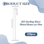 220Pcs Head Pins 925 Sterling Silver Plated Flat Ball Head Eye Pins Brass Jewelry Pins Needles 45mm for Jewelry Making Findings Accessory Supplies DIY Craft Earring Charms Necklace - size: 45mm