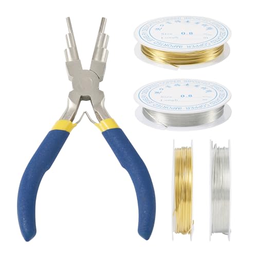 Pandahall 2 Rolls Jewelry Beading Wires 20 Gauge Bendable Copper Wire with Looper Pliers Platinum Golden Tarnish Resistant Copper Beading Wire for DIY Jewelry Craft Making Supplies