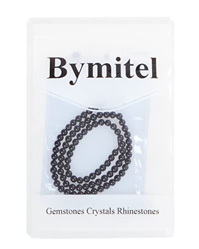 Bymitel 90 pcs Natural Genuine Real Round Loose Stone Beads Gemstone Spacers for Charm DIY Jewelry Making 15.5" per Strand 4mm (Black Tourmaline, 4mm) - color: Black Tourmaline, size: 4mm