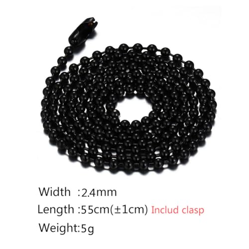 Titanium Stainless Steel Small Beads Ball Chain Necklace for Men Women 24-38 Inches Silver Black Gold - color: Black, 2.4mm wide