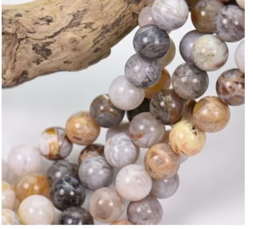 90pcs Adabele Natural Bamboo Leaf Agate Healing Gemstone 4mm (0.16 inch) Small Round Beads Gem Stone Spacer for Craft Jewelry Making GF8-4 - color: Bamboo Leaf Agate, size: 4mm (90pcs/1 Strand)