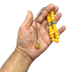 Simple Designed Natural Stone Worry Beads - Prayer Beads Tesbih-Tasbih-Tasbeeh-Misbaha-Subha-Sebha-Sibha-Rosary (Yellow Resin Drum -13X9 mm- 19 Big Beads) - color: Yellow Resin Drum -13X9 mm- 19 Big Beads
