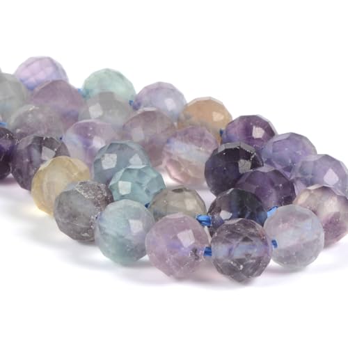 6mm Rainbow Fluorite Faceted Gemstone Round Loose Beads Strand 15.5-16" DIY Jewelry Making - color: Rainbow Fluorite