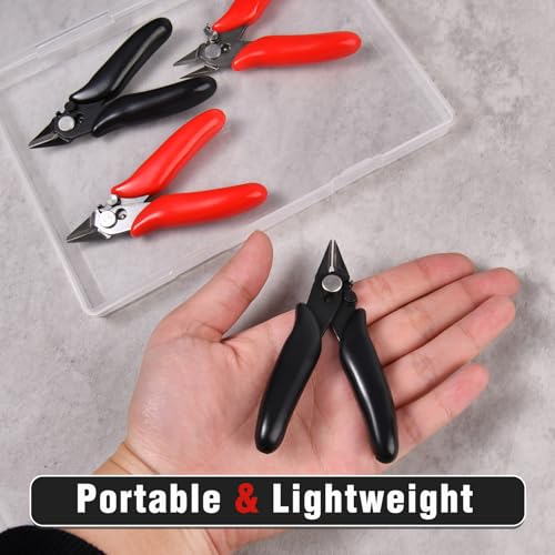 3.5-Inch Mini Cutter with Lock, 4 Pcs Precision Flush Cutters, Spring Loaded Micro Wire Cutter Diagonal Side Cutters Nipper, Soft Copper Wire Snip for Electronics, Model Sprue, Jewelry Making