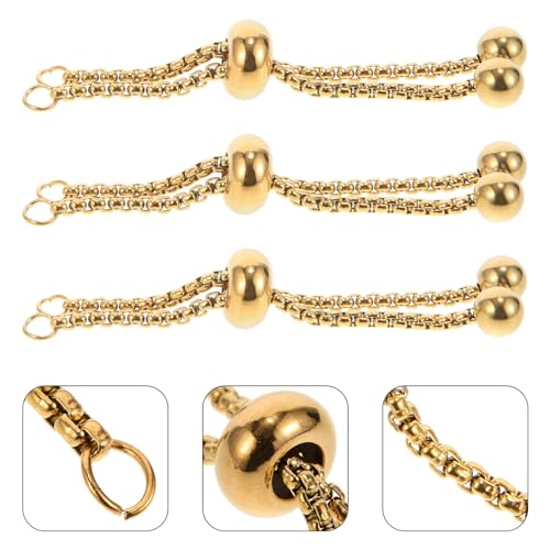 Tofficu Adjustable Slider Bracelet Extension Chains with Ball Ends 2 Inch Gold Plated Stainless Steel Push and Pull Clasp for DIY Jewelry Making and Custom Fit