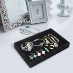 2 Pcs 9" x 5.7" Velvet Jewelry Tray Jewelry Display Tray, Stackable Empty Plate Trays for Earrings Necklaces Bracelet Rings Display Showcase - Black - color: Black, size: Flat Tray 9"x5.7"