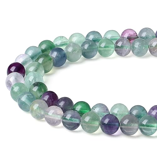 LAIDANLA Colorful Fluorite 6mm Natural Stone Beads Round Loose Gemstone Stone Beads for DIY Bracelet Necklace Earrings Jewelry Making Polishing Genuine Real Beading Crystal 96PCS 2 Strand 32" - color: O-Colorful Fluorite, size: 6mm