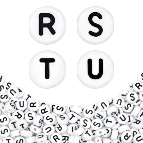 360Pcs 4X7mm Acrylic Letter Beads for Jewelry Making - White Round Vowel Letter E Beads for Bracelets, Necklaces, DIY Crafts - color: 05 RSTU, size: White & Black