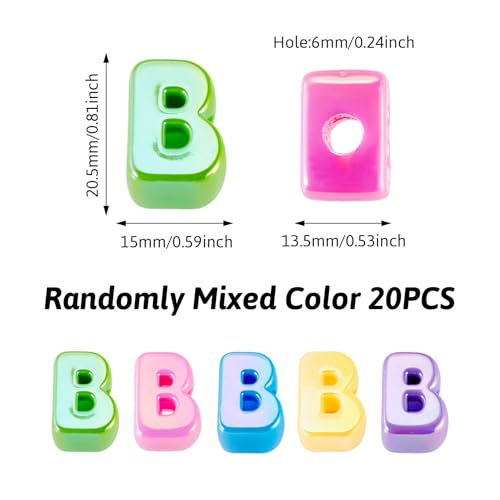 Beadthoven 20pcs Big Letter B Beads Large Hole Bubble Alphabet Acrylic Beads Charm Iridescent Plastic B Shape Loose Chunky Spacers for Jewelry Making Bracelet Necklace Keychains Shoelaces Crafts - color: B