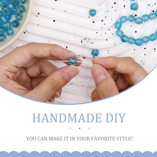 100Pcs Luminous Glass Beads Sky Blue 8mm Round Beads Glow Crystal Loose Beads with Rope for DIY Craft Bracelet Jewelry - color: Sky Blue