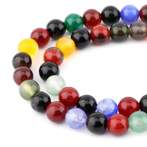 Bymitel 90 pcs Natural Genuine Real Round Loose Stone Beads Gemstone Spacers for Charm DIY Jewelry Making 15.5" per Strand 4mm (Multicolor Agate, 4mm) - color: Multicolor Agate, size: 4mm