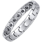 Magnetic Hematite Bracelets for Men Women 316L Stainless Steel Power Balance Energy Magnets Stones Bracelet Jewelry Gift with Adjustment Tool - color: Silver