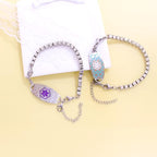 Women's Medical ID Bracelet with White Zircon Tennis Chain, Interchangeable Engraved Plate, Adjustable Lobster Clasp, Lightweight, Hypoallergenic, for Running, Outdoor, Daily Wear - color: QR