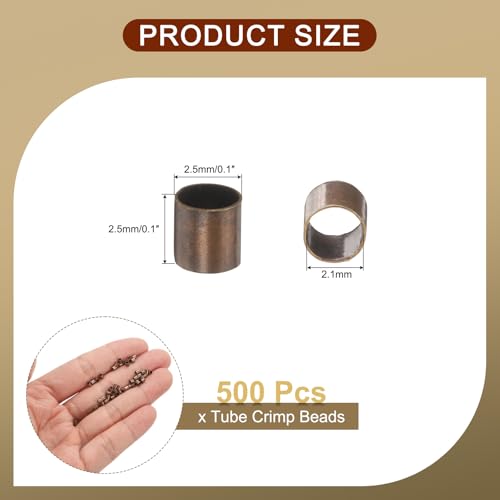 uxcell 500 Pcs Tube Crimp Beads, 2.5x2.5mm Copper Crimp Beads End Stopper Beads Tiny Loose Spacer Beads for Earrings Necklaces Bracelets Pendant DIY Crafts, Dark Bronze - color: Dark Bronze, size: 2.1 mm