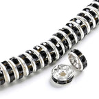 200PCS Rondelle Spacer Beads 6mm Silver Plated Czech Black Crystal Rhinestone for Jewelry Making - color: 200Pcs Silver Plated/Black, size: 6mm