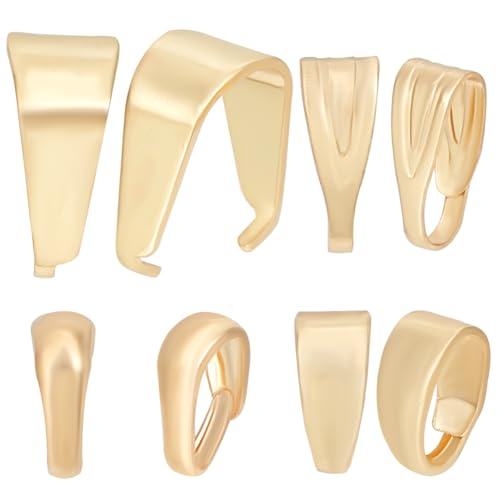 Beebeecraft 1 Box 200Pcs Snap on Bails 18K Gold Plated Open Pinch Clip Bail Clasp Connectors Pendant Charm for DIY Necklace Jewelry Making - color: Golden#6