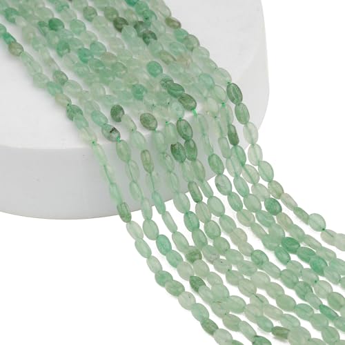 70pcs Natural Green Aventurine Stone Beads，4x6mm Egg Shape Loose Gemstone Beads for Jewelry Making Design Earring Necklace - color: green aventurine