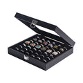 Pangkeep Ring Organizer Display Case,Black Jewelry Storage Tray Boxes for Multiple Rings,Glass Lid,Stackable. (42 Slots)