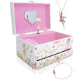 The Memory Building Co Ballerina Musical Jewelry Box Plays Classic Melody, Storage Organizer Music Box for Kids Ages 6-12, MDF Wood w/ 2 Fabric Lined Ring Bracelet Necklace Treasure Compartments - style: Ballerina
