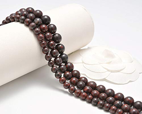 AD Beads Natural Gemstone Smooth Round Loose Beads 15“ 6mm 8mm 10mm (8mm, Flower Jasper) - color: Flower Jasper, size: 8mm