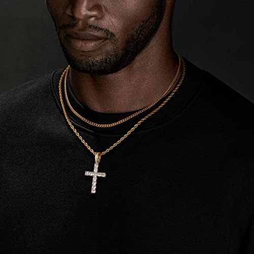 GEMOSA Cross Chain for Men 14K Gold Silver Plated Solid Iced Out 5A+ Cubic Zirconia Stainless Steel Cuban Link rope Layered Chains 16-24 Inch Large Cross Diamond Pendant Nceklace Jewelry Gifts - color: Yellow Gold, size: 16/18 inch