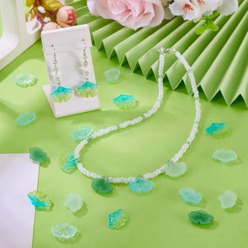 Glass Leaf Beads Crystal Glass Leaf Charms Transparent Leaves Pendants Tiny Green Leaf Bead Caps for Christmas Earring Bracelet Jewelry Making DIY Keychain Craft - color: Green Gingko Leaf