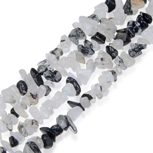 Adabele 31 Inch Natural Black Quartz Rutilated Gemstone Chip Loose Beads Drilled Hole Free Form 5mm-8mm Gem Stone Spacer for Craft Jewelry Making GZ1-9 - color: Black Quartz Rutilated, size: 31 Inch/1 Strand