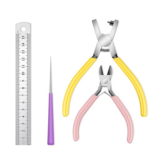 4PCS Band Leather Punching Pliers 2.0mm Belt Punch Tool for Belt with Ruler & Wire Cutters, Punching Tool Lace Punch Hand Wrist Strap Leather Punching Tool for DIY Craft Shoes Fabric - style: Full Kits