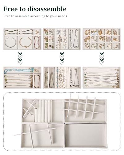 Stackable Jewelry Organizer Trays with Removable Dividers, 4-Tray Beige Jewelry Drawer Organizer Set for Earrings, Necklaces, Rings & Bracelets Gift for Her - size: 4 Layers