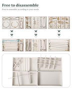 Stackable Jewelry Organizer Trays with Removable Dividers, 4-Tray Beige Jewelry Drawer Organizer Set for Earrings, Necklaces, Rings & Bracelets Gift for Her - size: 4 Layers