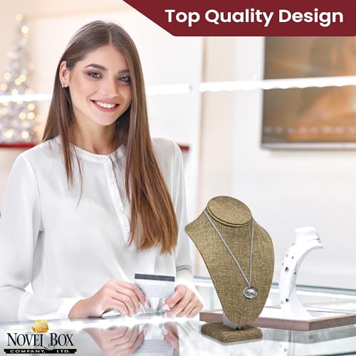 Novel Box Burlap Bust Stand Jewelry Necklace Display 6.5x4x10 Inches - Freestanding Travel Necklace Holder Stand - Necklace Mannequin Organizer Stands - Necklace Displays Medium - color: Burlap, size: Medium