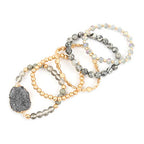 RIAH FASHION Bohemian Acrylic Druzy Multi-Layer Bead Statement Bracelet - Versatile Faux Stone Pendant Stretch Strand Stackable Cuff Bangle Set Sparkly Crystal - color: Acrylic Druzy & Natural Stone Bead Grey Jasper