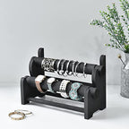 Ikee Design 2 Pcs Set Wooden 2-Tier Bar Bracelet Bangle Jewelry Display Organizer Stand, Wood Bracelet Bangle Holder, 11.75 W x 5.38 D x 8 H in,Black Color - color: Black, 2 Pieces