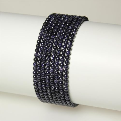 MJDCB 225pcs Small Stone Beads 3mm Blue Sandstone Round Smooth Loose Gemstone Bead for Jewelry Making Bracelets Earrings Necklaces Accessories - color: Blue Sandstone