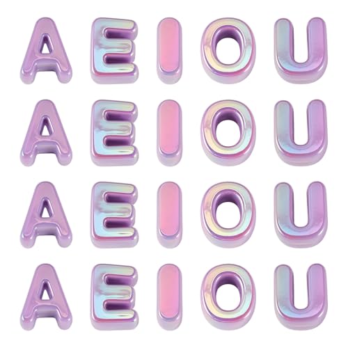 50Pcs Acrylic Large Letter Beads 3D Big Bubble Vowel Beads Opaque Chunky Initial Alphabet Bead for Keychains Paracord Necklace Jewelry Making Bag Charm (Lavender) - color: Opaque Lavender