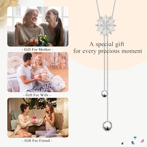 DAOCHONG Long Necklace S925 Sterling Silver Tassel Round Ball Necklace for Women,Snowflake Long Necklace Silver Jewelry Christmas New Year Holiday Gifts for Women Her (Chain adjustable) - style: Snowflake Necklace