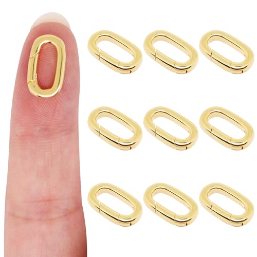 10PCS Jewelry Clasps Oval Clasps for Jewelry Making, 18K Gold Necklace Clasp and Closures, Spring Ring Clasp Carabiner Clip for Necklace Bracelet Pendant DIY (Gold-S) - color: Gold, size: Small-0.54" x 0.31" x 0.098"