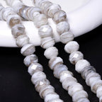 7.5×10mm 50pcs Gray White Faceted Lampwork Glass Beads for Jewelry Making, Flat Round Handmade Murano Beads for Bracelets, Crafts, Friendship Bracelet Kit, Rosary Making - color: Gray White