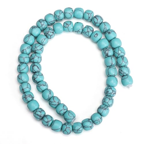 BEADIA Natural Blue Turquoise Flat Cut Round Drum Stone 8mmx7mm Loose Semi Gemstone Beads for Jewelry Making 38cm - color: Blue Turquoise